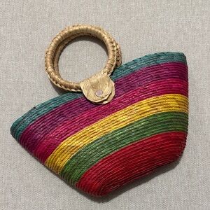 Summer Vibes Woven Multi Stripe Mini Bag-Natural Fibers-Velcro Closure-GUC